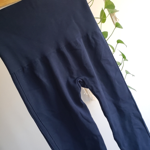 SPANX Look At Me Now Seamless Leggings Tights Navy Blue Small high rise - Picture 6 of 12